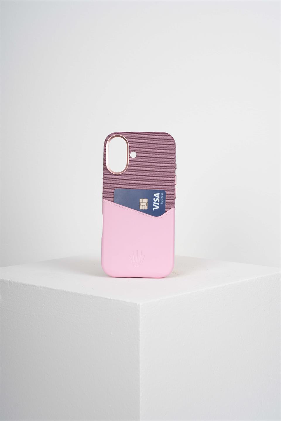 Nova Iphone 16 Deri Kartlıklı Telefon Kılıfı Pembe 