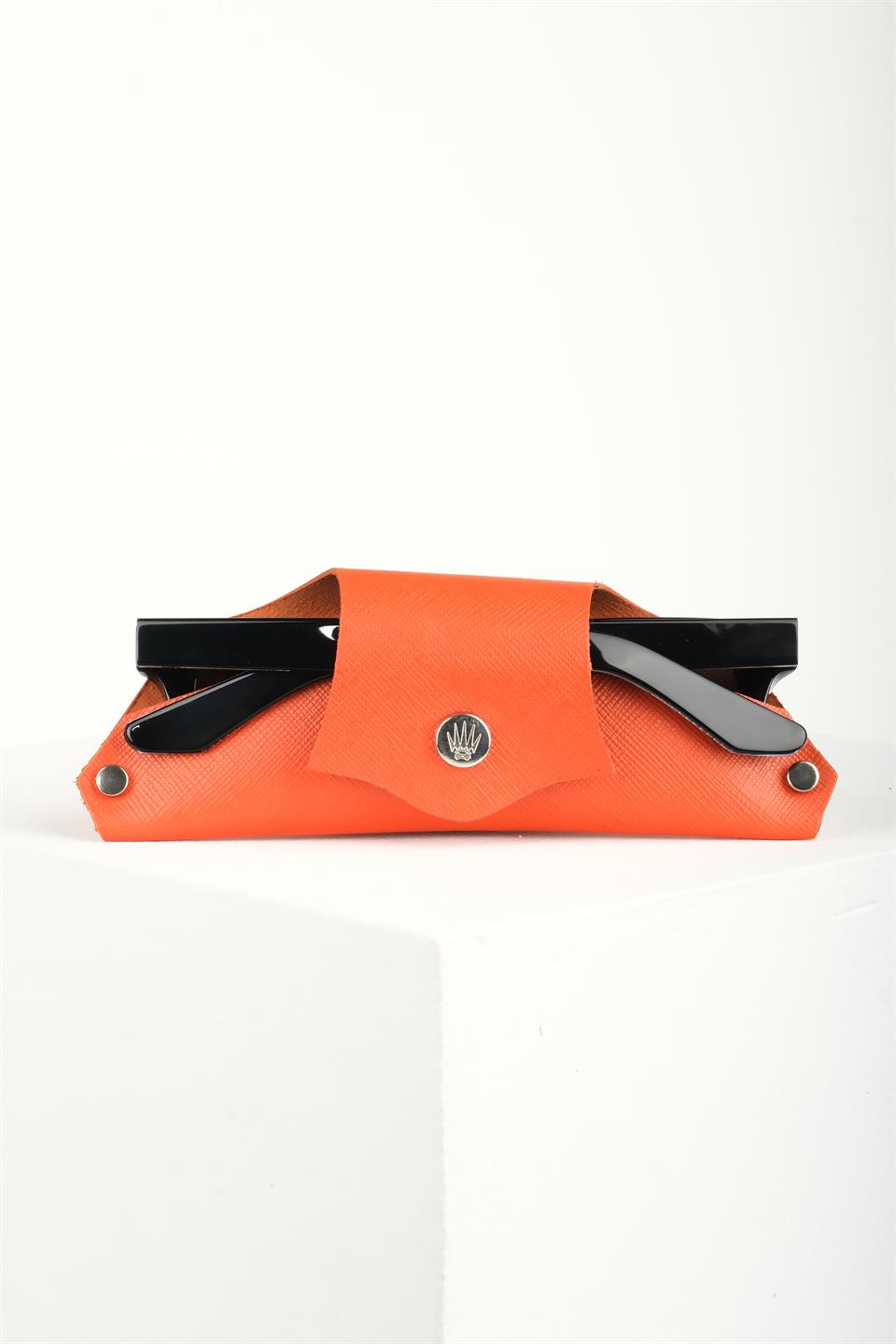 Hakiki Deri  Buttero Turuncu Gözlük Kesesi 