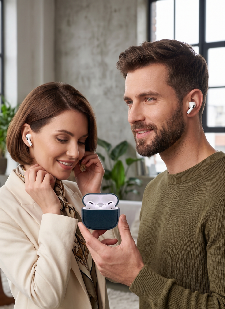 Duo Gri Apple Airpods-4 Deri Kılıf