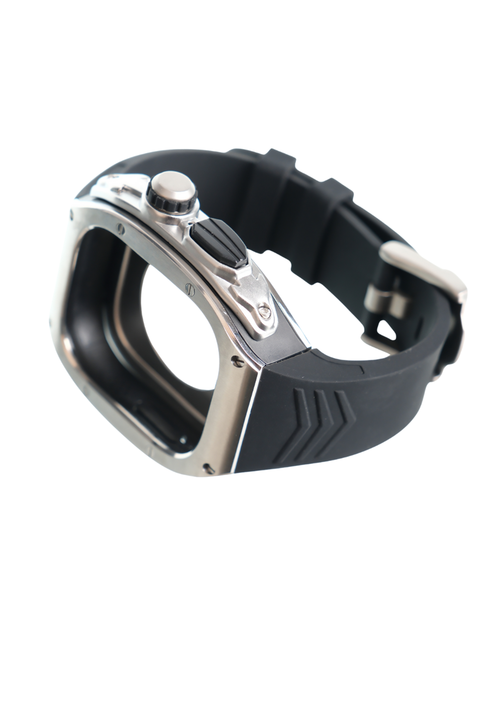 Apple Saat Kasa kordon Siyah Silver 49mm silikon kauçuk bant paslanmaz çelik kasa  iWatch ULTRA 