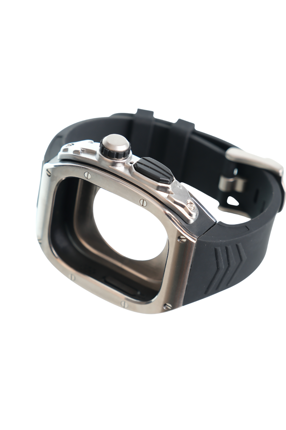 Apple Saat Kasa kordon Siyah Silver 49mm silikon kauçuk bant paslanmaz çelik kasa  iWatch ULTRA 