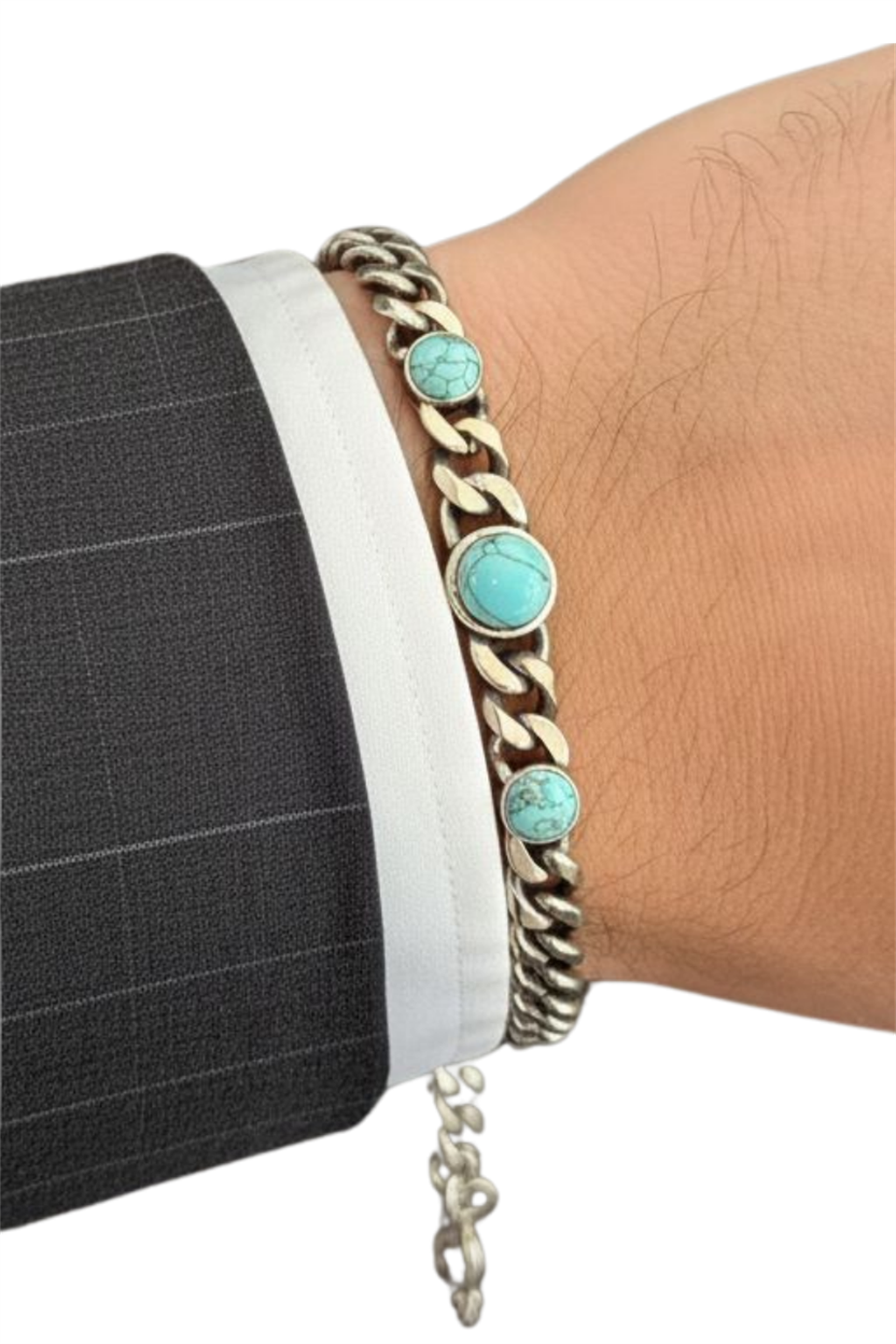 Beaded natural stone Silver Blue Çelik Bileklik 