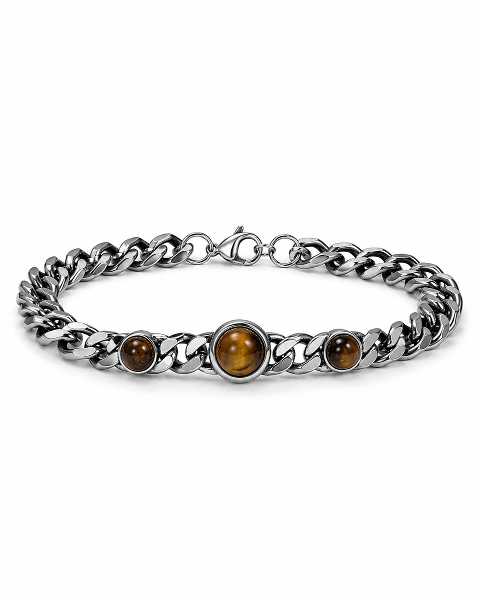 Beaded natural stone Silver Yellow Çelik Bileklik 
