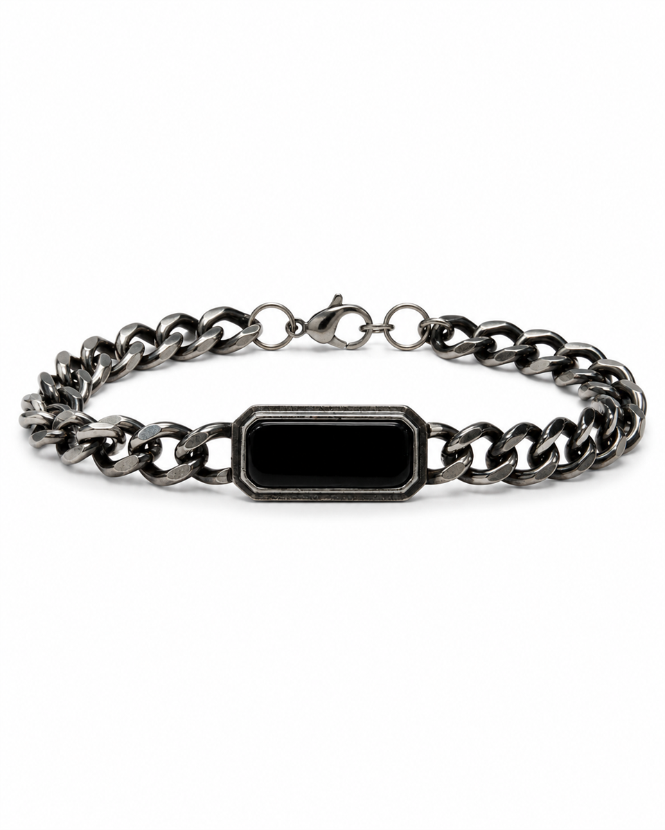 Dainty natural stone Silver Black Çelik Bileklik 