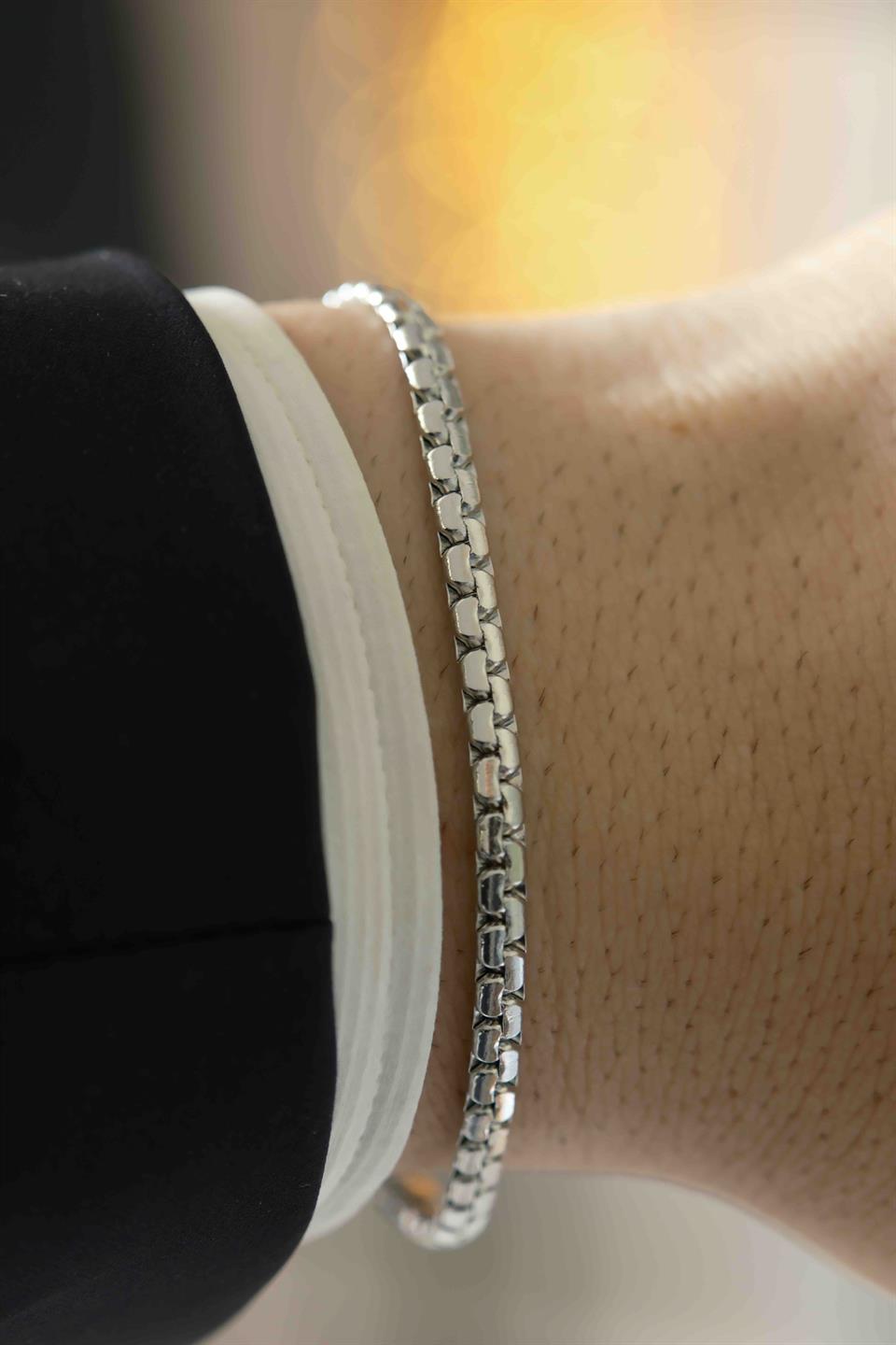 Grid Chain Silver Çelik Bileklik 