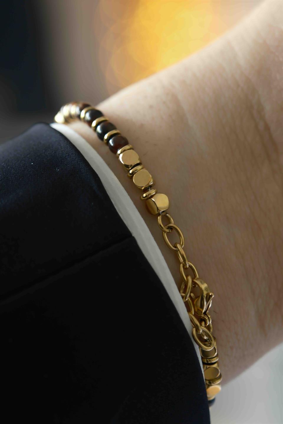 Marine Stone Gold Kahverengi Çelik Bileklik 
