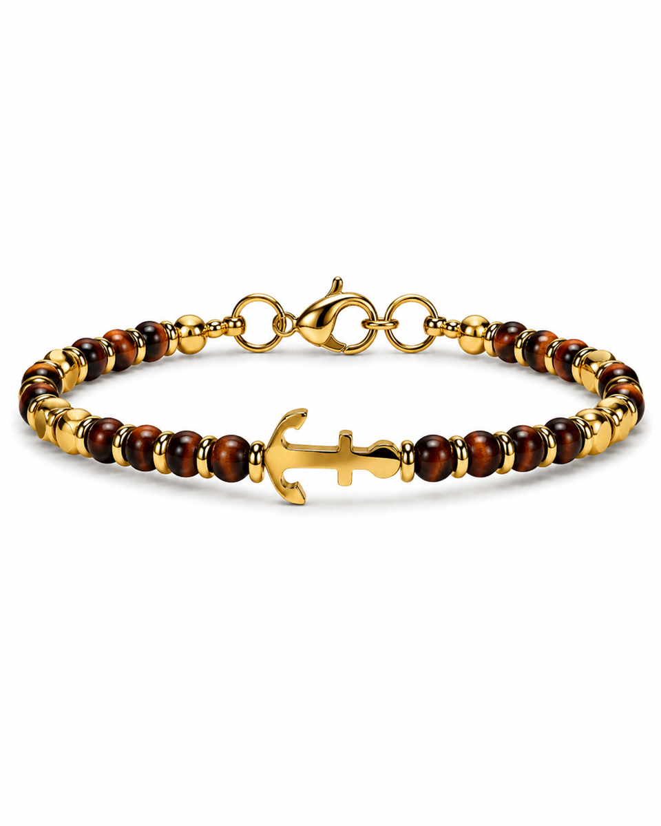 Marine Natural Stone Gold Kahverengi Çelik Bileklik 