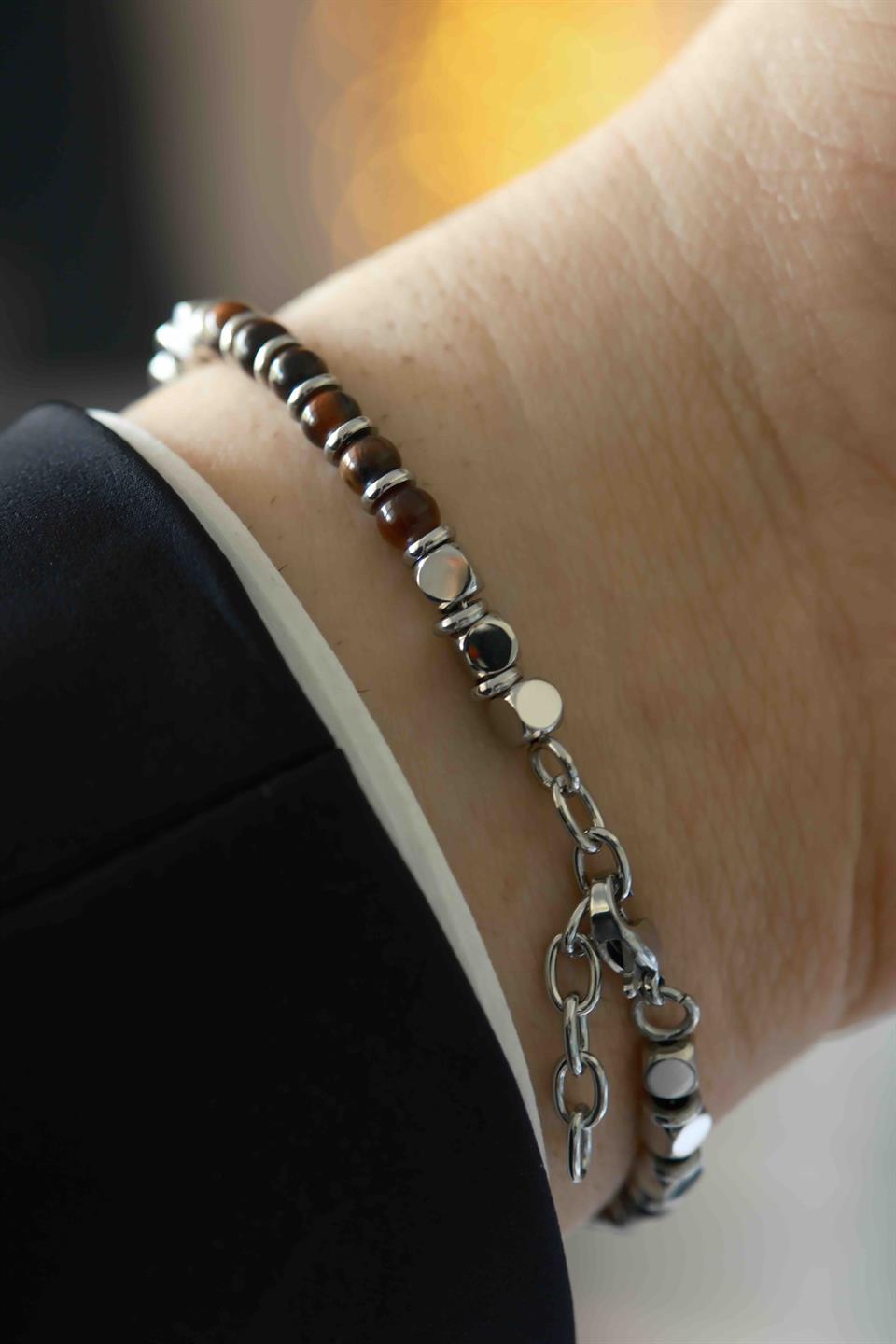 Marine Stone Silver Kahverengi Çelik Bileklik 