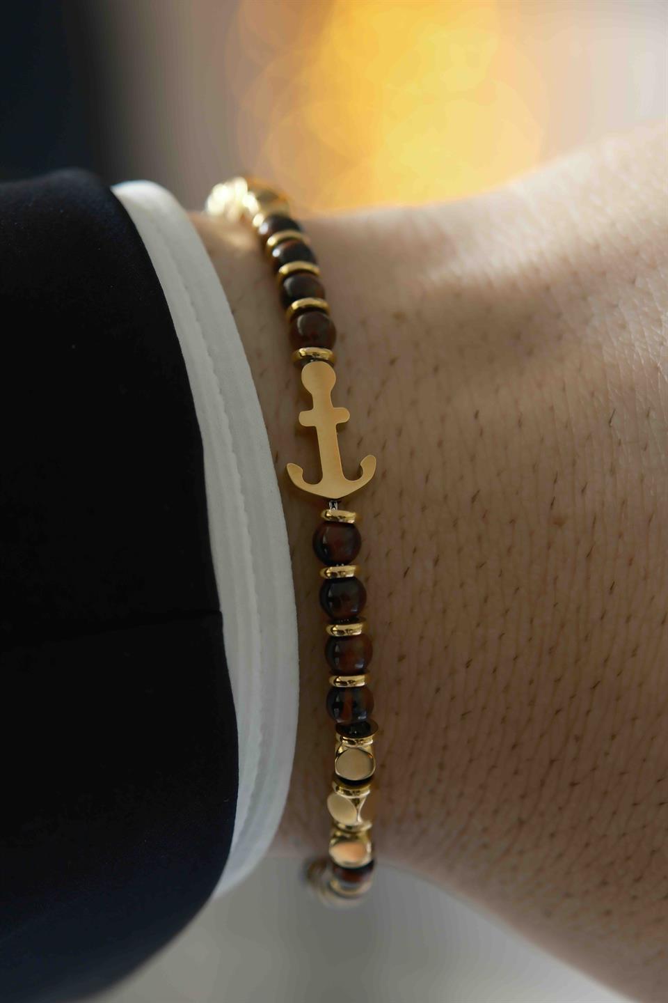 Marine Stone Gold Kahverengi Çelik Bileklik 