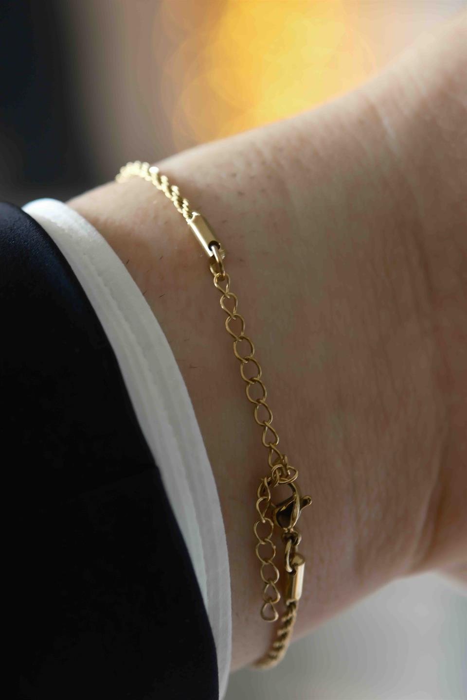 Slim Rope Chain Gold Çelik Bileklik 