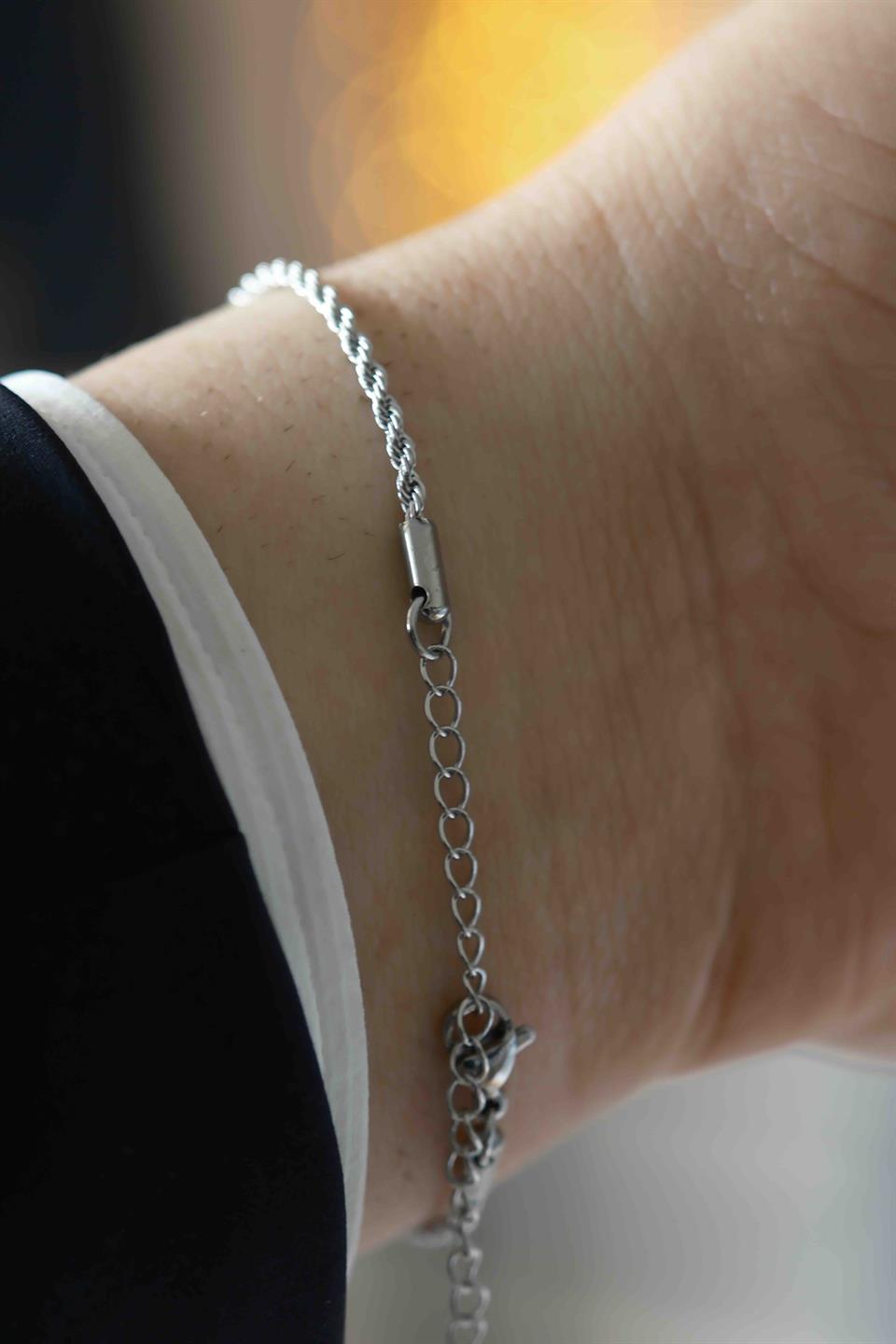 Slim Rope Chain Silver Çelik Bileklik 