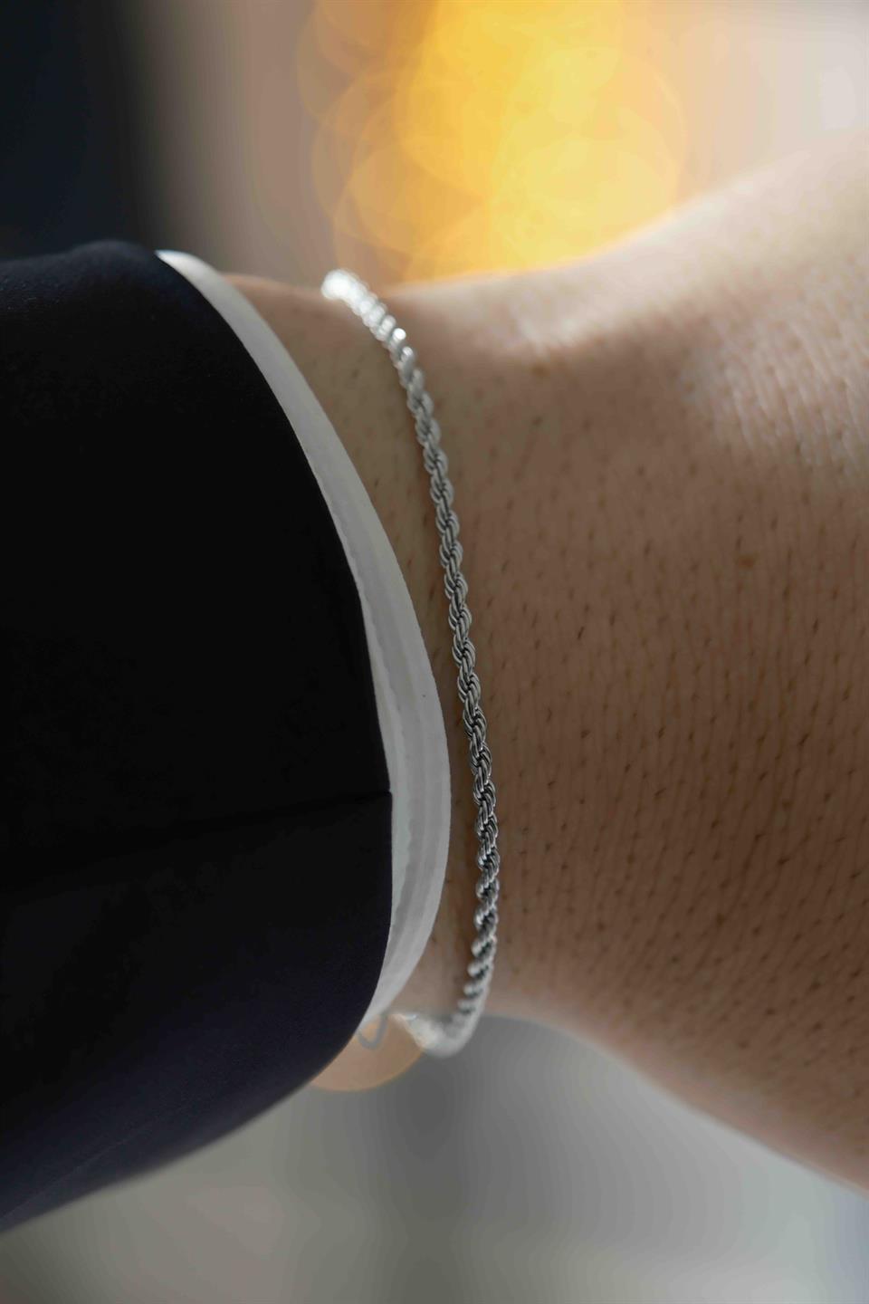 Slim Rope Chain Silver Çelik Bileklik 