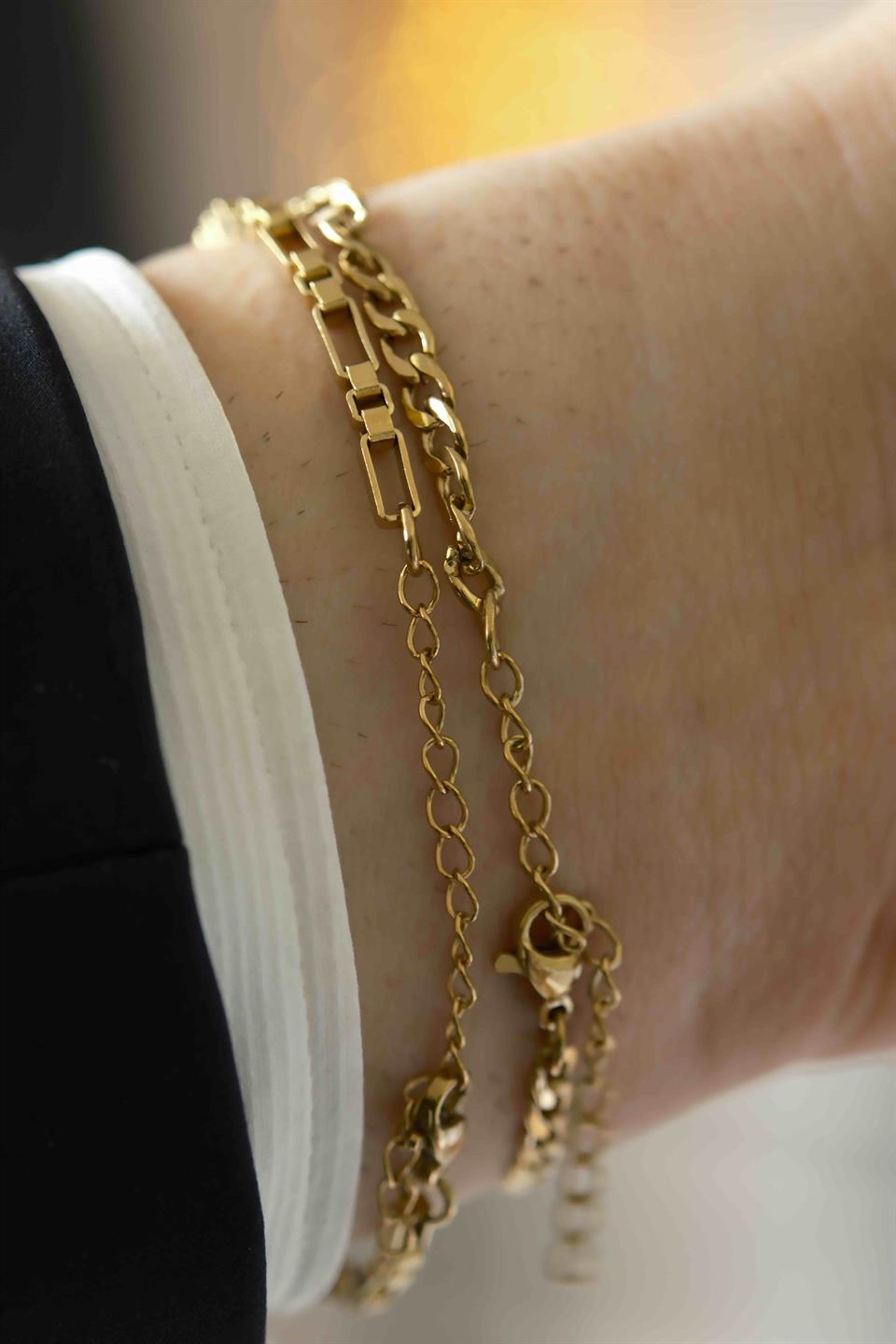 Steel Frame Gold Çelik Bileklik 