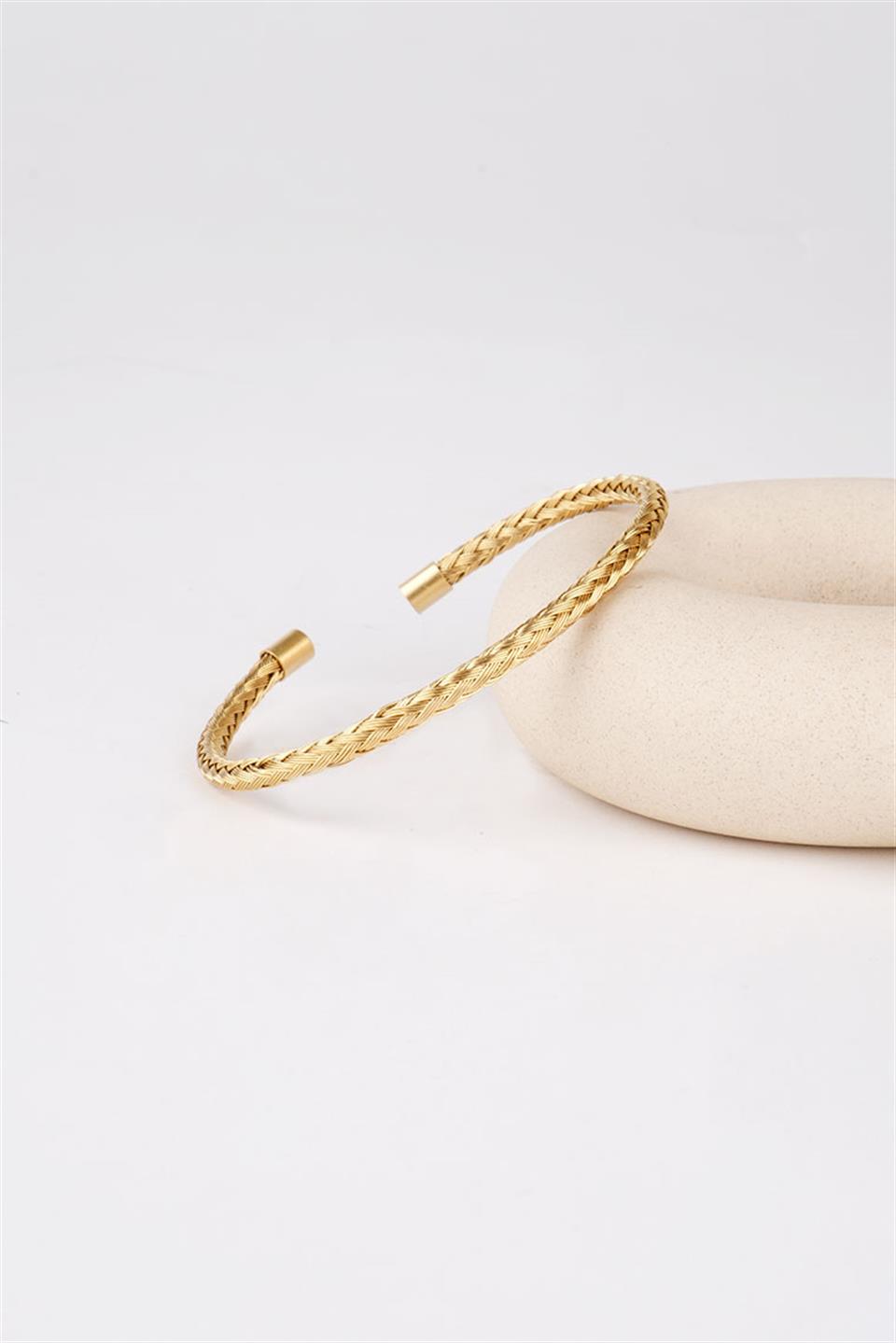 THIN KNITTING GOLD TITANIUM ÇELİK BİLEZİK