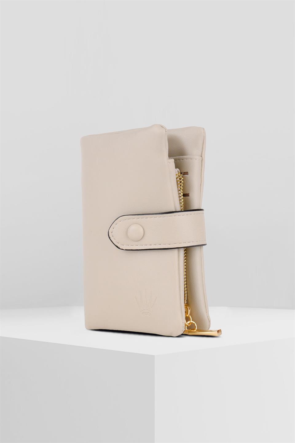 KREM KARTLIK VE CÜZDAN 6 ADET KART BÖLMELİ ÇITÇIT KİLİT SİSTEMLİ TASARIM CÜZDAN RODICA