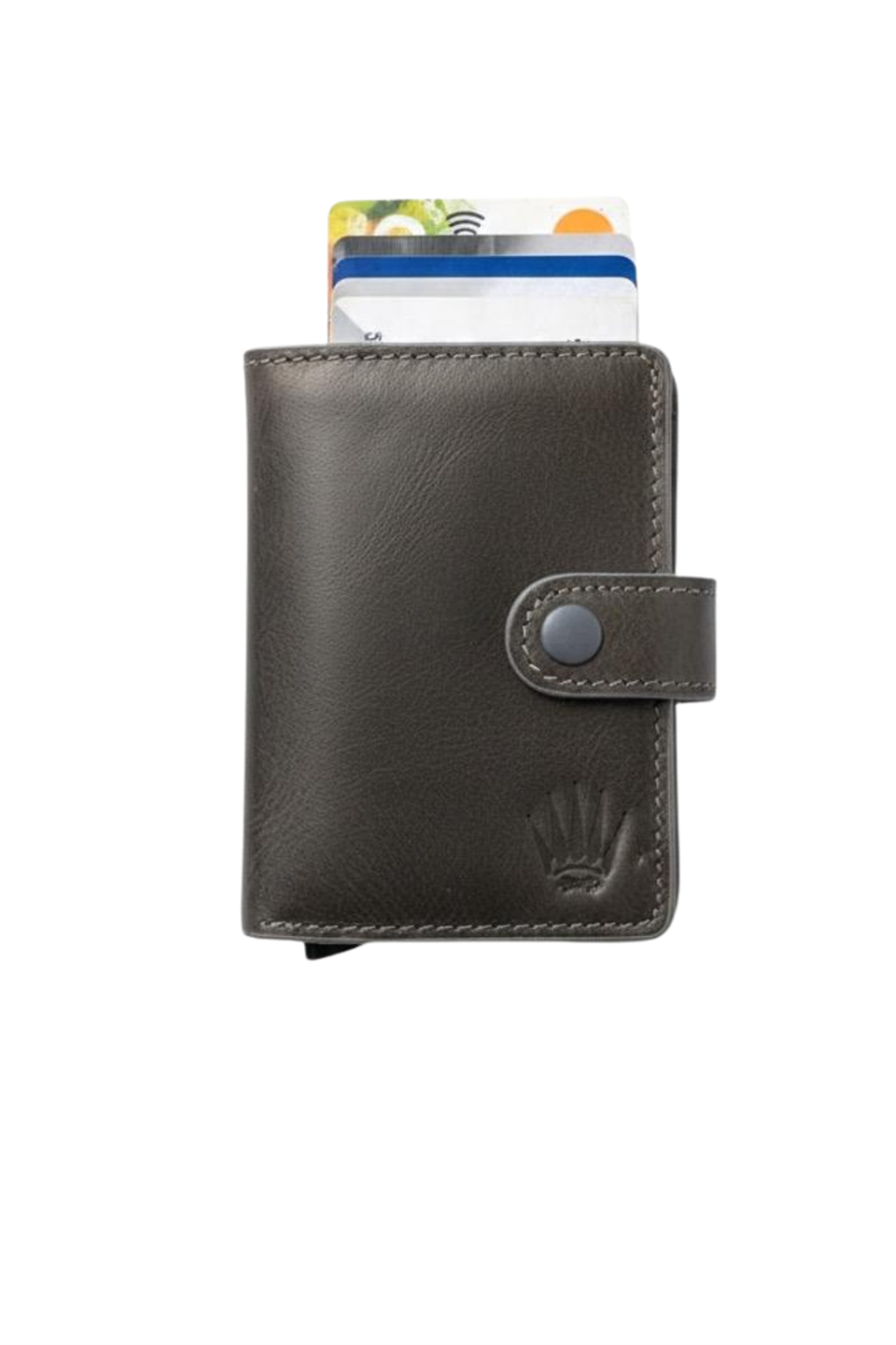 Botta Kızaklı Gri Hakiki Deri Cüzdan Kartlık