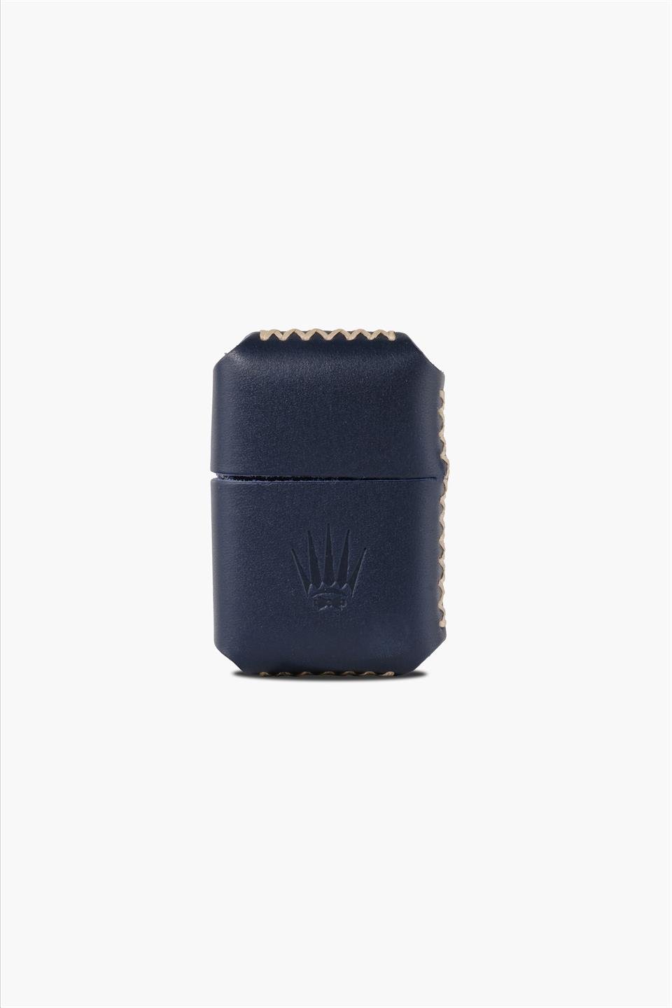 GENUINE LEATHER PETROL LIGHTER WITH DARK BLUE CASE