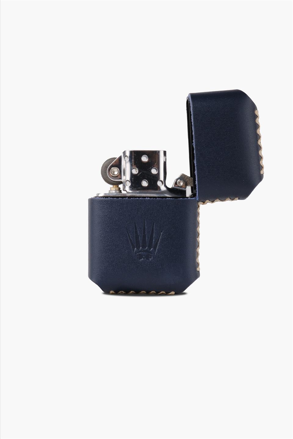 GENUINE LEATHER PETROL LIGHTER WITH DARK BLUE CASE