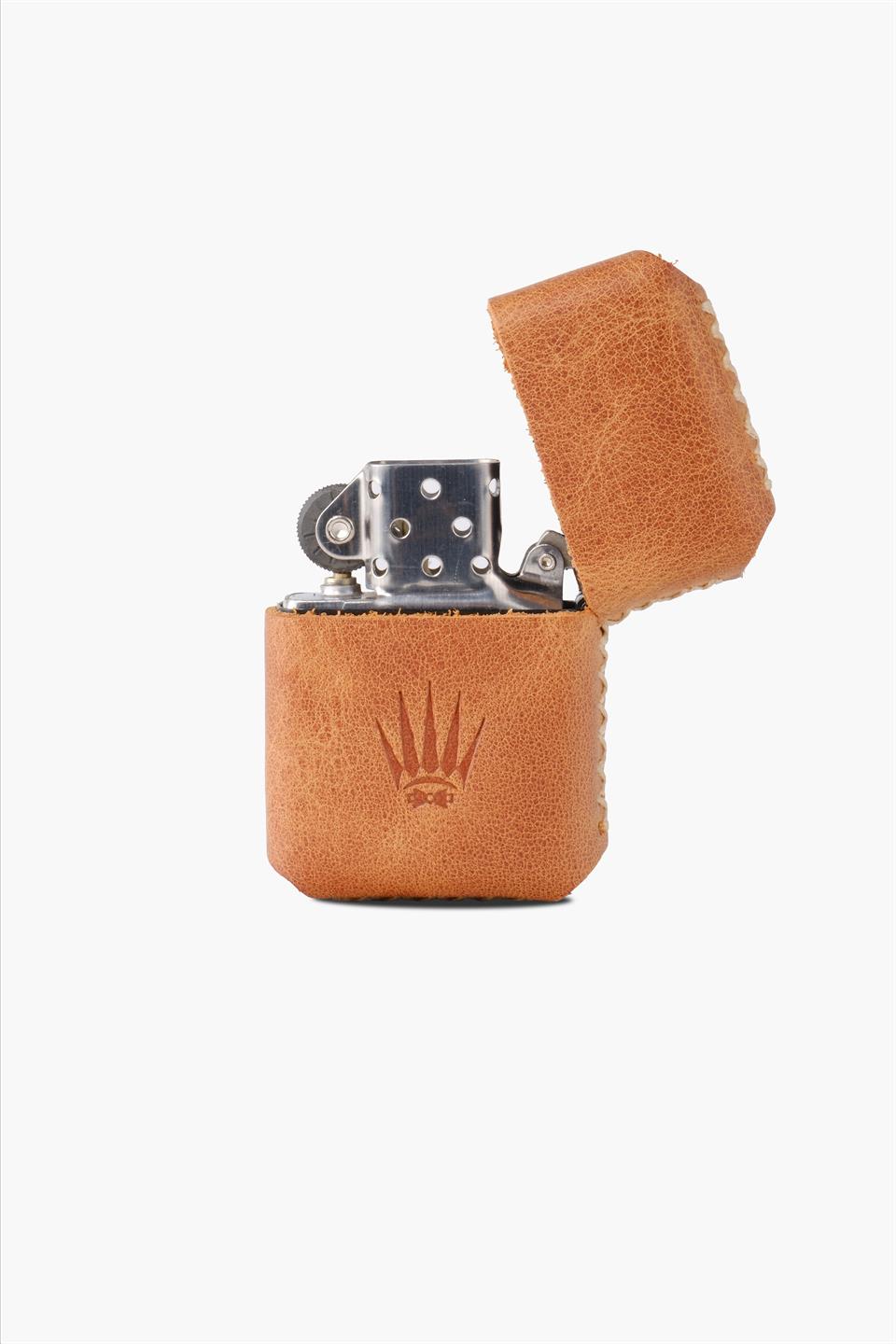 GENUINE LEATHER TIGUAN GASOLINE LIGHTER WITH YELLOW CASE