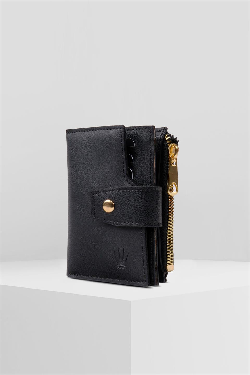 SİYAH KARTLIK VE CÜZDAN 12 ADET KART BÖLMELİ ÇITÇIT KİLİT SİSTEMLİ TASARIM CÜZDAN CORALINE