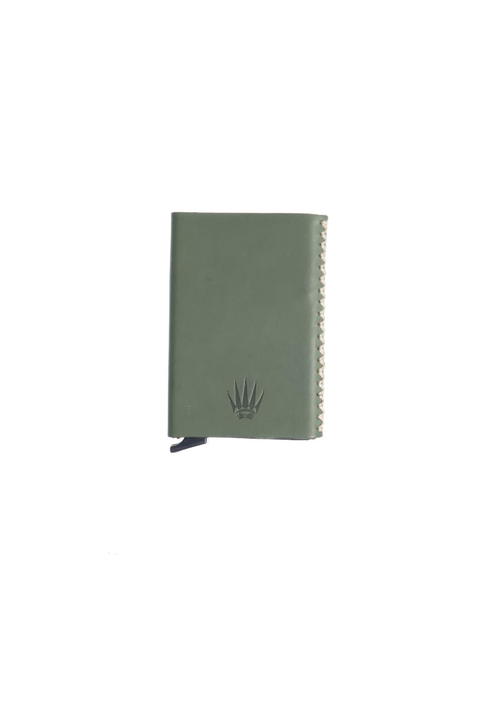 Cortex Slim Yeşil Hakiki Deri Bölmeli Kızaklı Mekanizmalı Kartlık