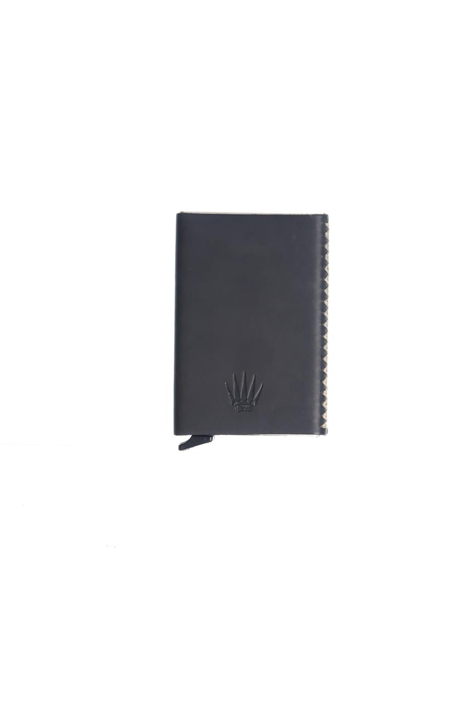 Cortex Slim Siyah Hakiki Deri Bölmeli Kızaklı Mekanizmalı Kartlık