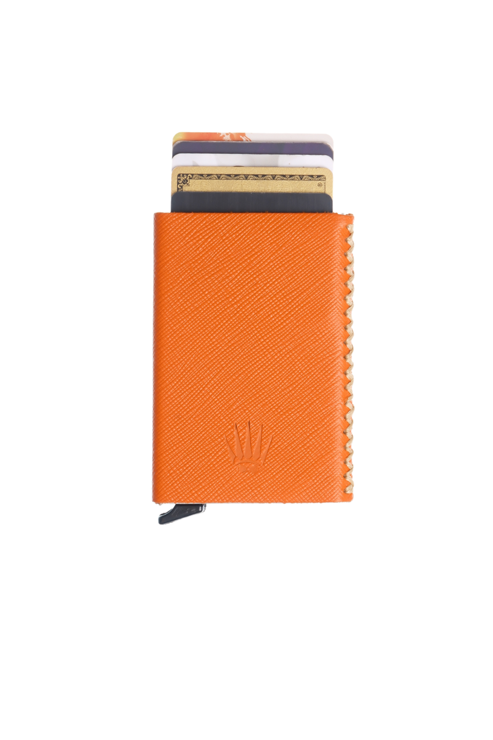 Cortex Slim Saffiano Turuncu Hakiki Deri Bölmeli Kızaklı Mekanizmalı Kartlık