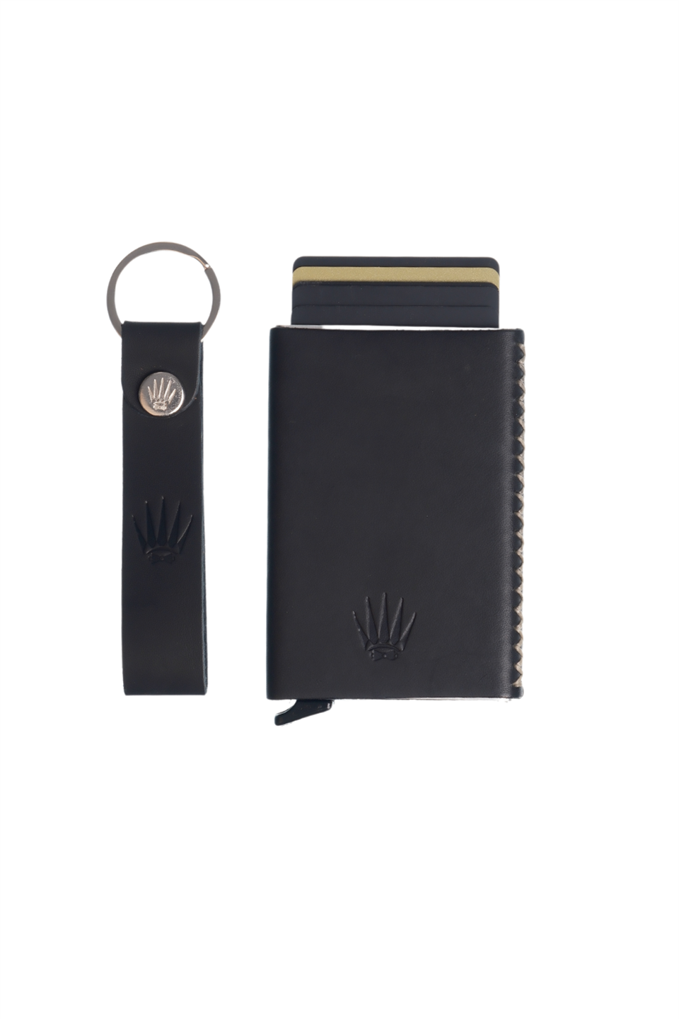 Hediye Seti Hakiki Deri Siyah Mekanizmalı Kartlık&Anahtarlık