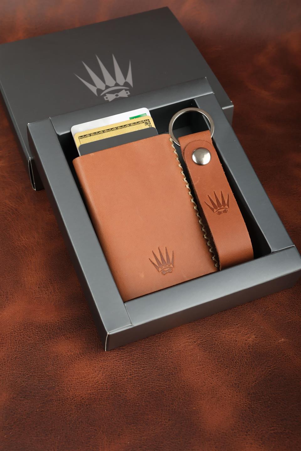 Hediye Seti Hakiki Deri Buttero Naturel Mekanizmalı Kartlık&Anahtarlık