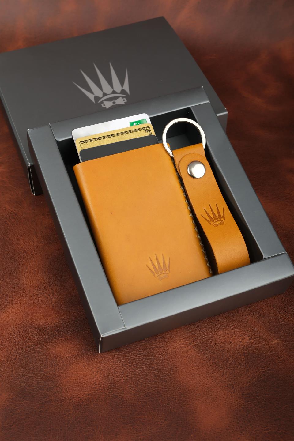 Hediye Seti Hakiki Deri Buttero Camel Mekanizmalı Kartlık&Anahtarlık