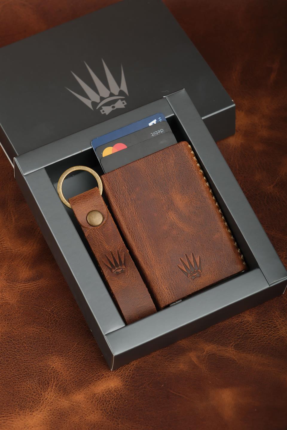 Hediye Seti Hakiki Deri Clot Kahve Mekanizmalı Kartlık&Anahtarlık