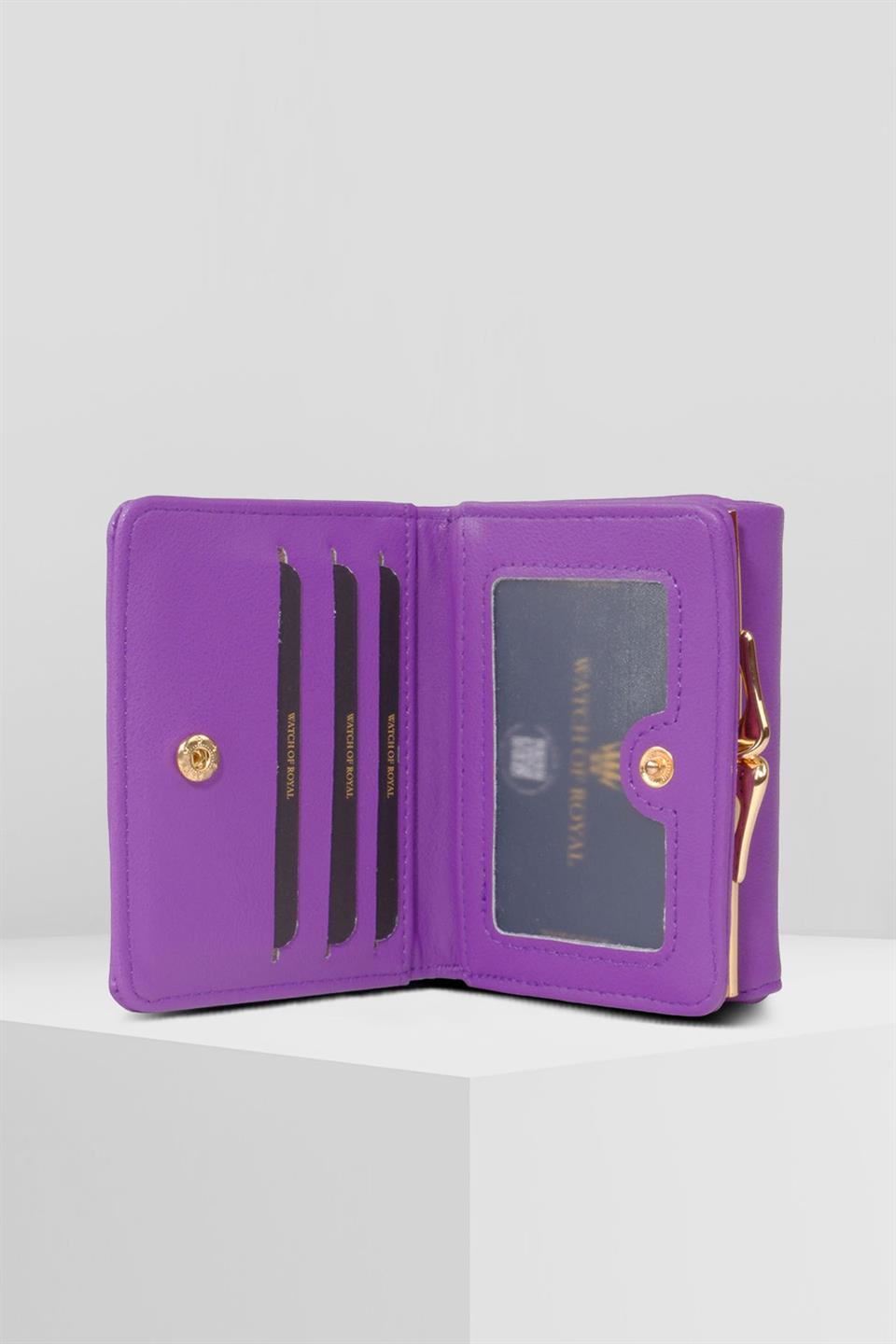 MOR KARTLIK VE CÜZDAN 12 ADET KART BÖLMELİ ÇITÇIT KİLİT SİSTEMLİ TASARIM CÜZDAN HENRİ