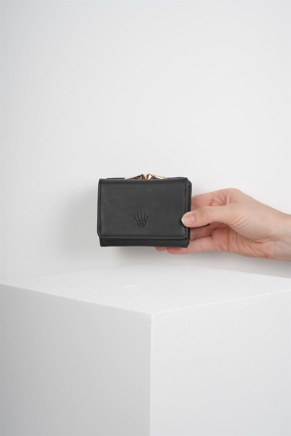 SİYAH KARTLIK VE CÜZDAN 12 ADET KART BÖLMELİ ÇITÇIT KİLİT SİSTEMLİ TASARIM CÜZDAN HENRİ