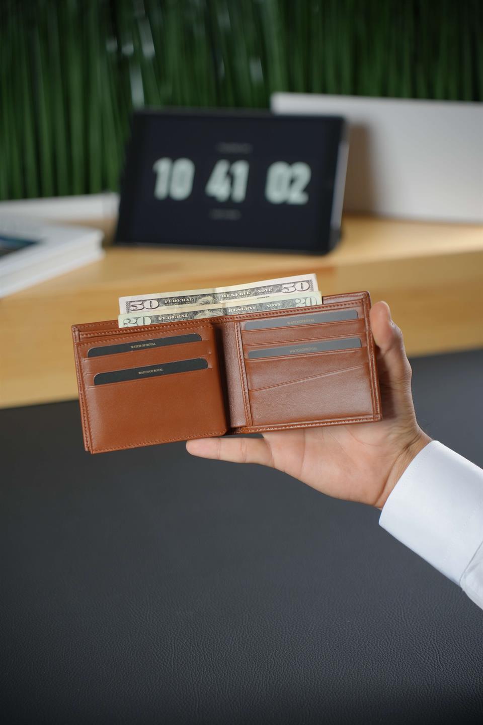 Hakiki Deri Cüzdan Taba 13 Kart Bölmeli Şeffaf Kimlik ve Ehliyet Alanı, Çift Para Bölmeli,Dikiş Detaylı Yumuşak Deri Kevin