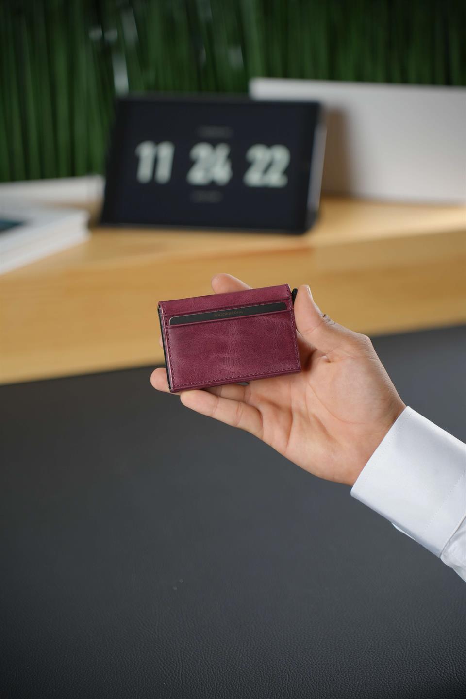 Hakiki Deri Bordo Cüzdan 9 Kart Bölmeli & Kartlık,Mekanizmalı ve RFID Korumalı Cüzdan Lexı