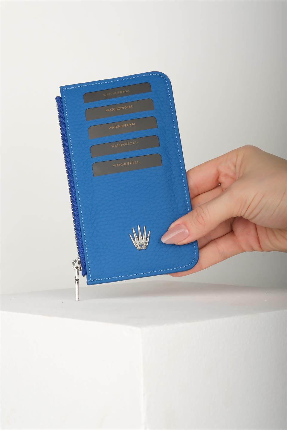 Lexis Mavi Hakiki Deri Fermuarlı Kartlık 