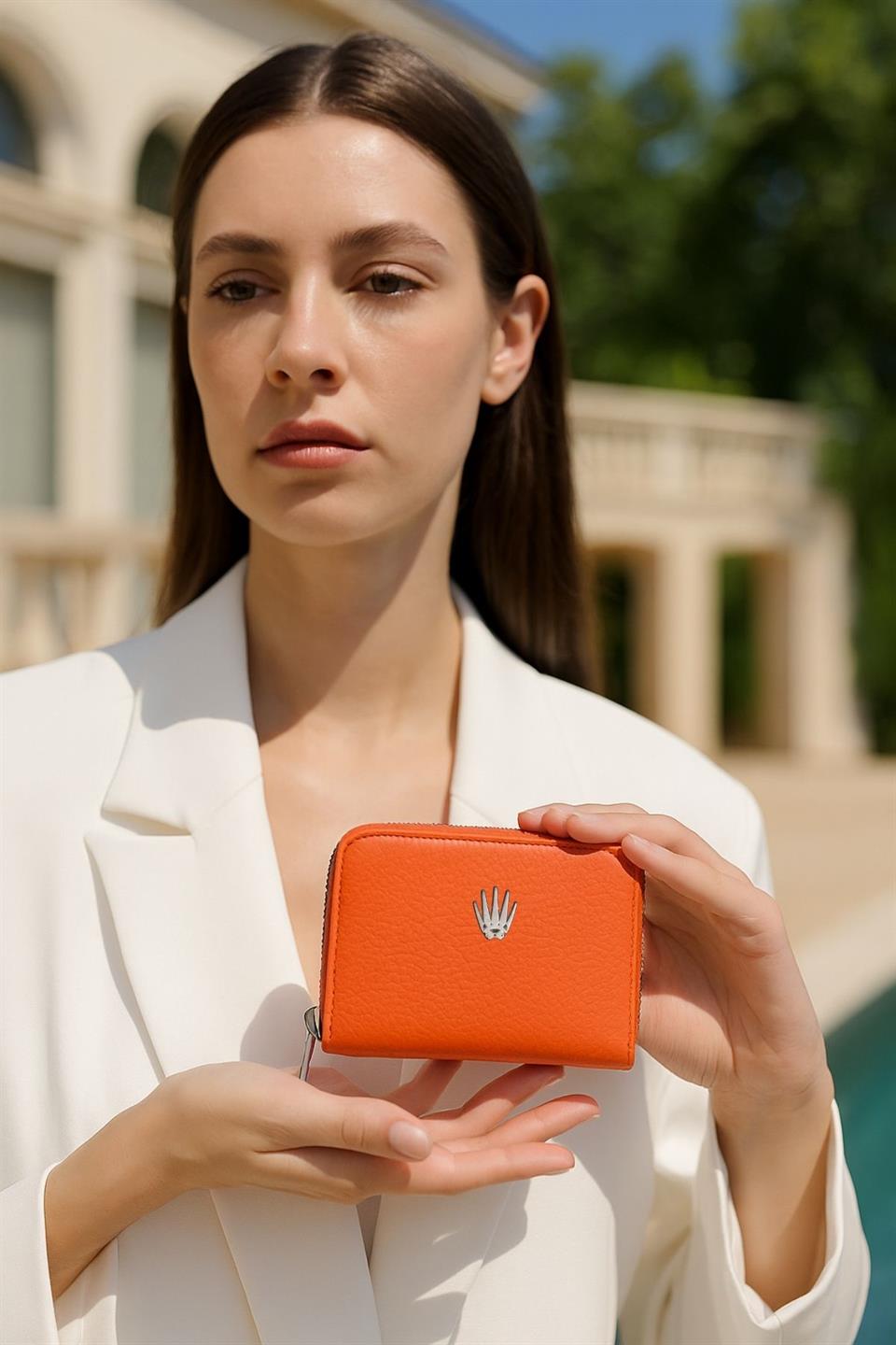 Lyon Turuncu Hakiki Deri Cüzdan Kartlık 