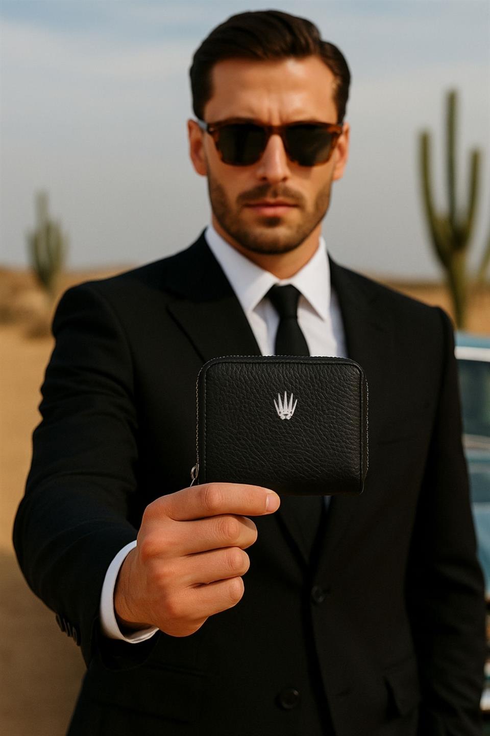 Lyon Siyah Hakiki Deri Cüzdan Kartlık 