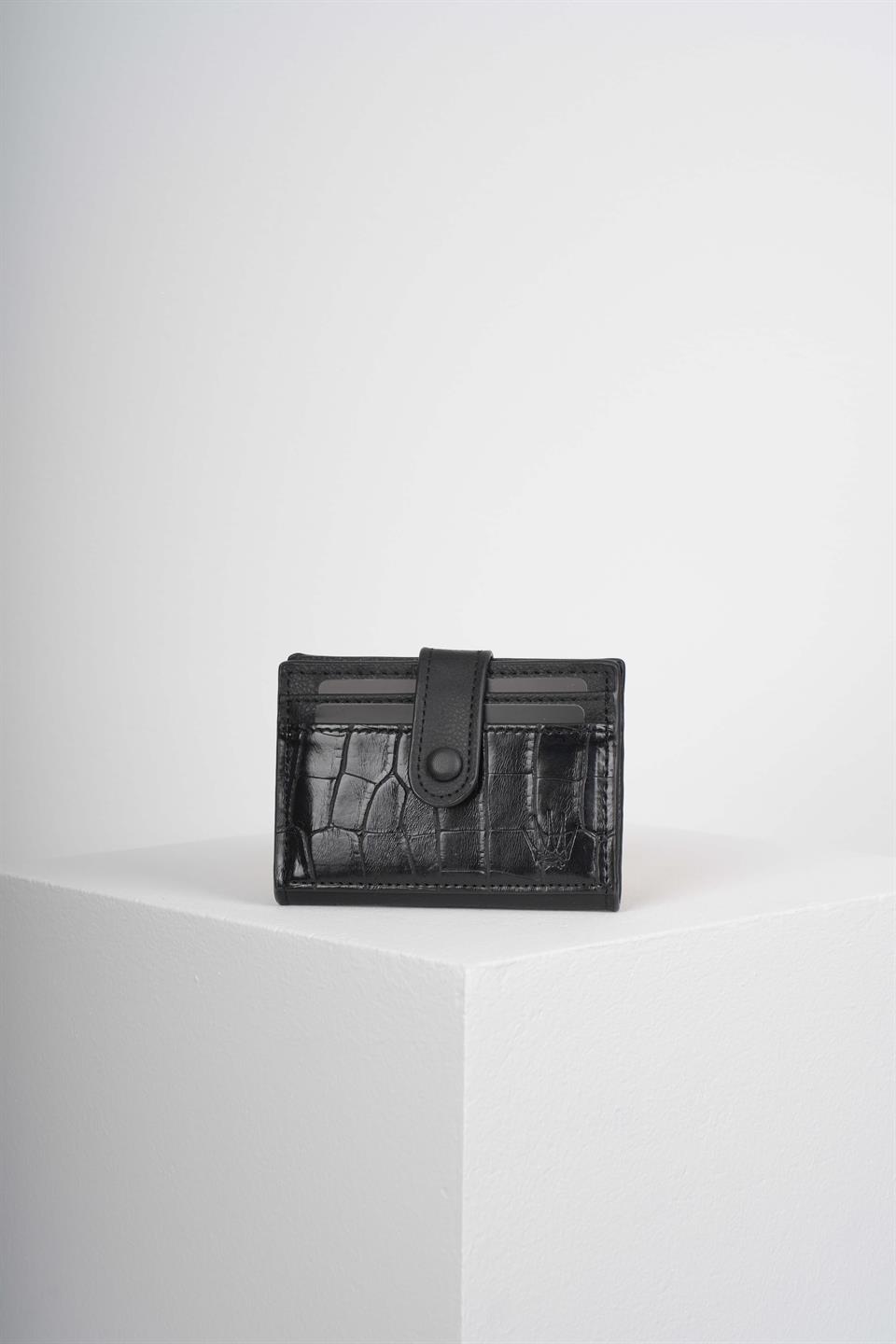 DESENLİ SİYAH KARTLIK 8 ADET KART BÖLMELİ ÇITÇIT KİLİT SİSTEMLİ TASARIM CÜZDAN MONTİ