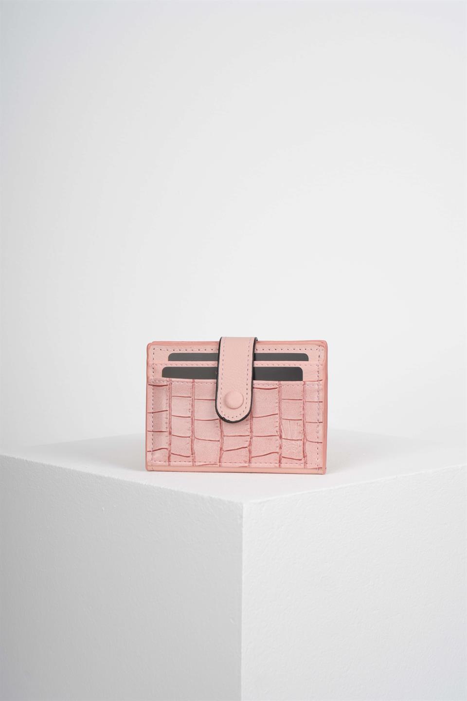 DESENLİ PUDRA PEMBE KARTLIK 8 ADET KART BÖLMELİ ÇITÇIT KİLİT SİSTEMLİ TASARIM CÜZDAN MONTİ