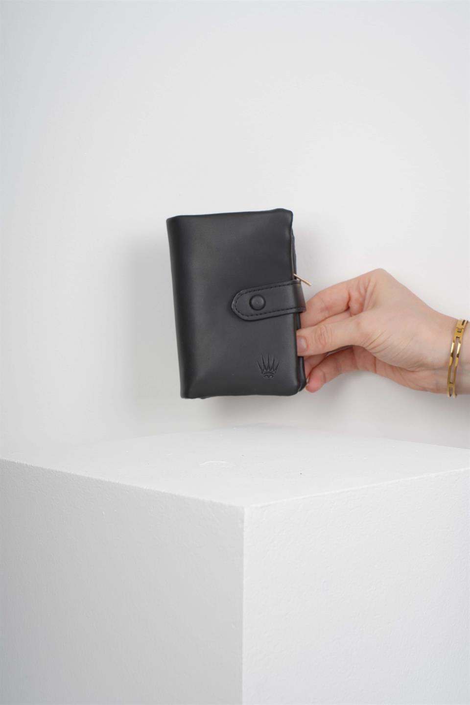 SİYAH KARTLIK VE CÜZDAN 6 ADET KART BÖLMELİ ÇITÇIT KİLİT SİSTEMLİ TASARIM CÜZDAN RODICA