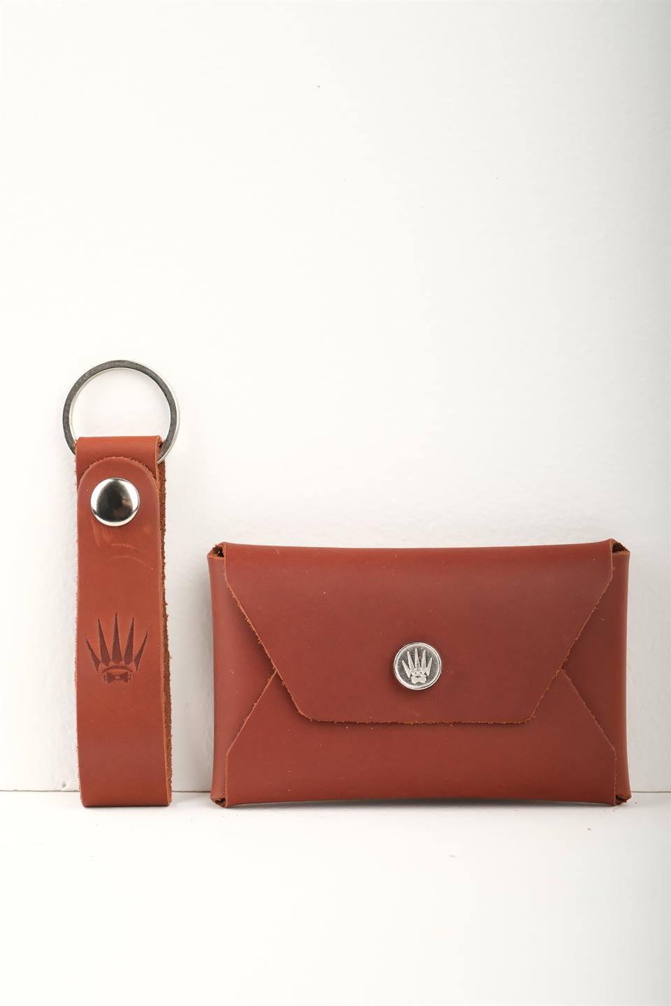 Hediye Seti Hakiki Deri Buttero Kiremit Cüzdan&Anahtarlık 