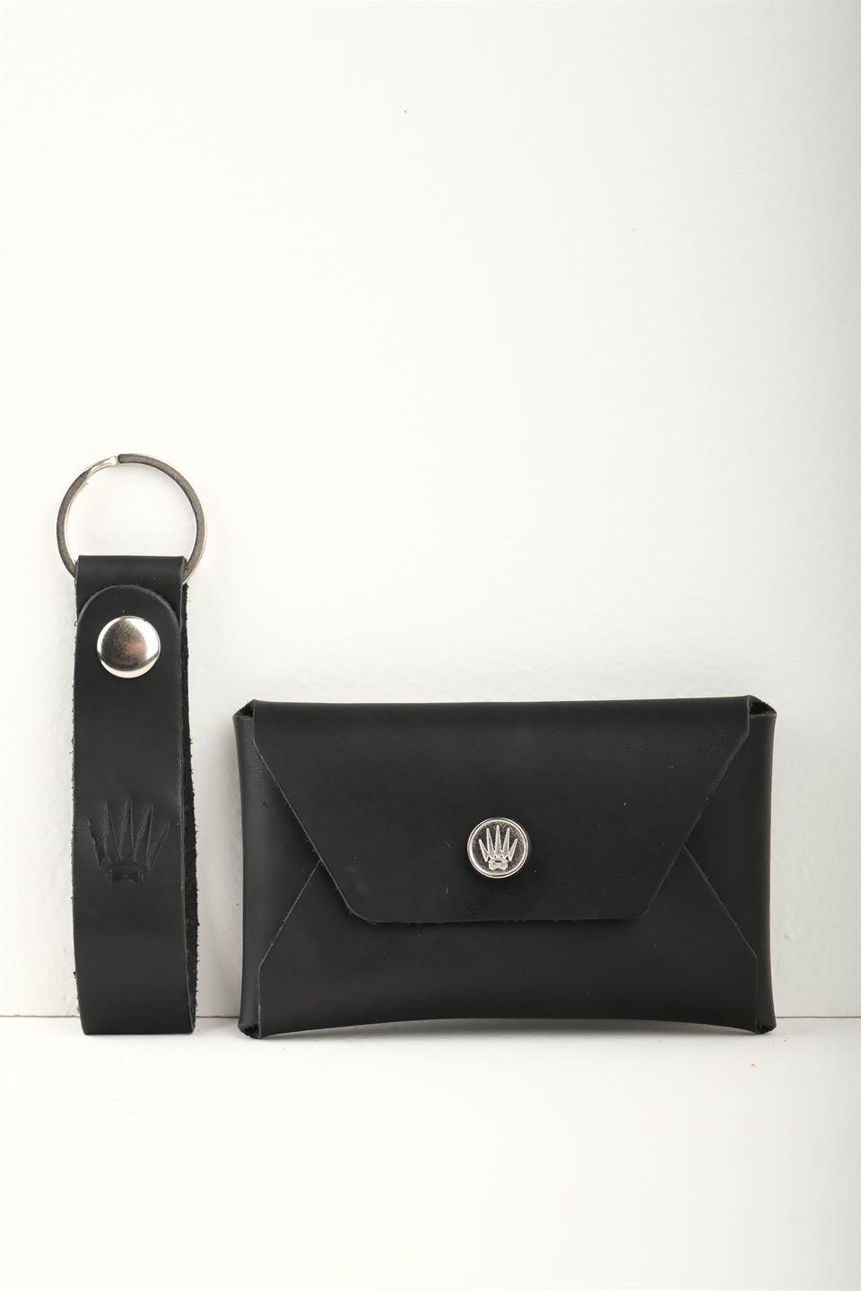 Hediye Seti Hakiki Deri Buttero Siyah Cüzdan&Anahtarlık 