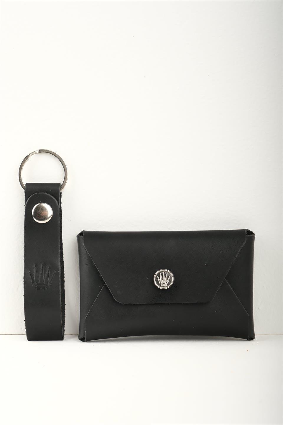 Ççiekli Hediye Seti Hakiki Deri Buttero Siyah Cüzdan&Anahtarlık 