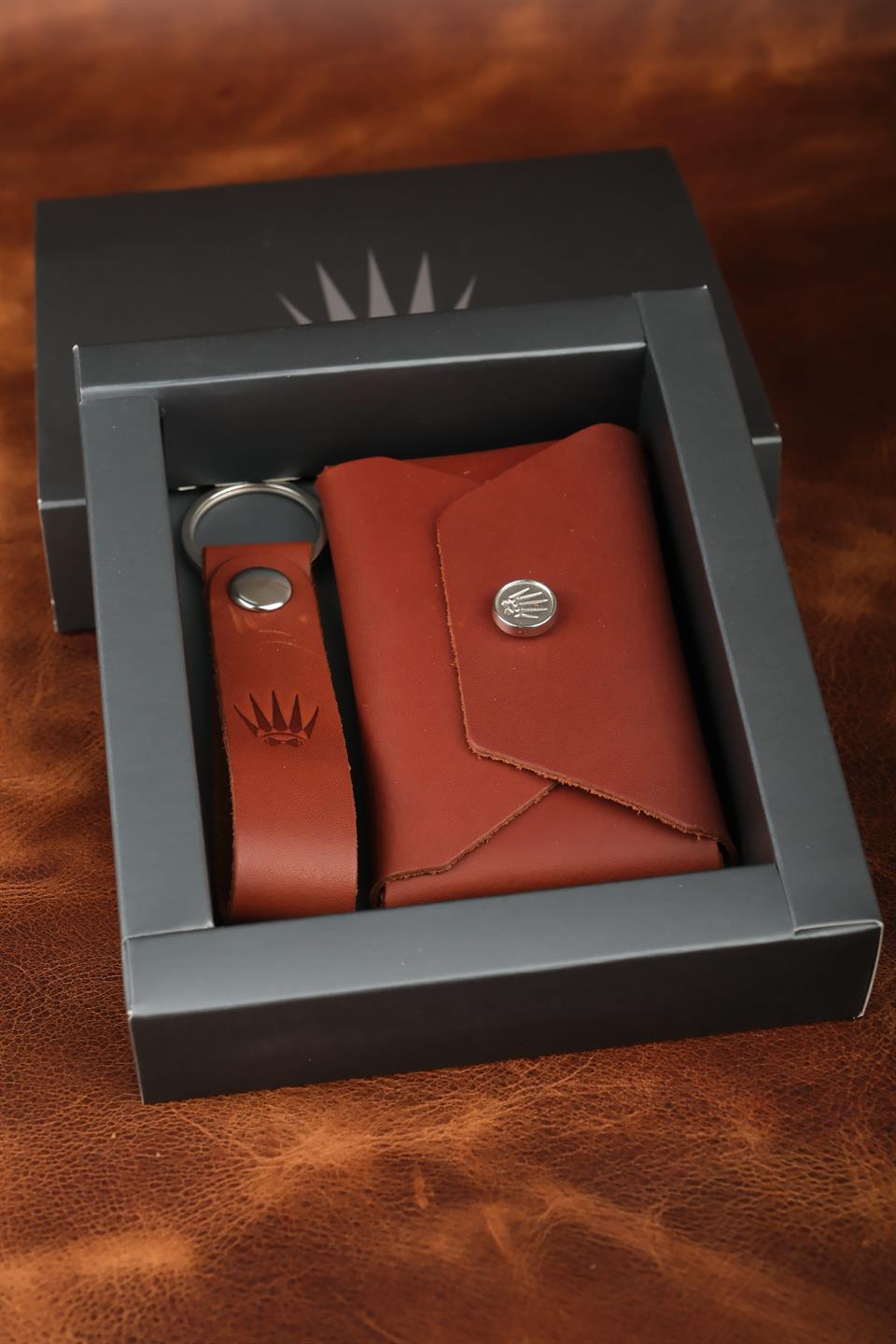 Hediye Seti Hakiki Deri Buttero Kiremit Cüzdan&Anahtarlık 