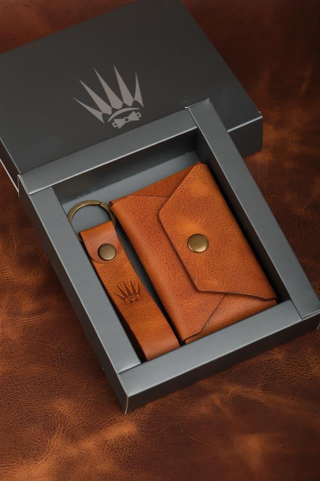 Hediye Seti Hakiki Deri Clot Sarı Cüzdan&Anahtarlık 