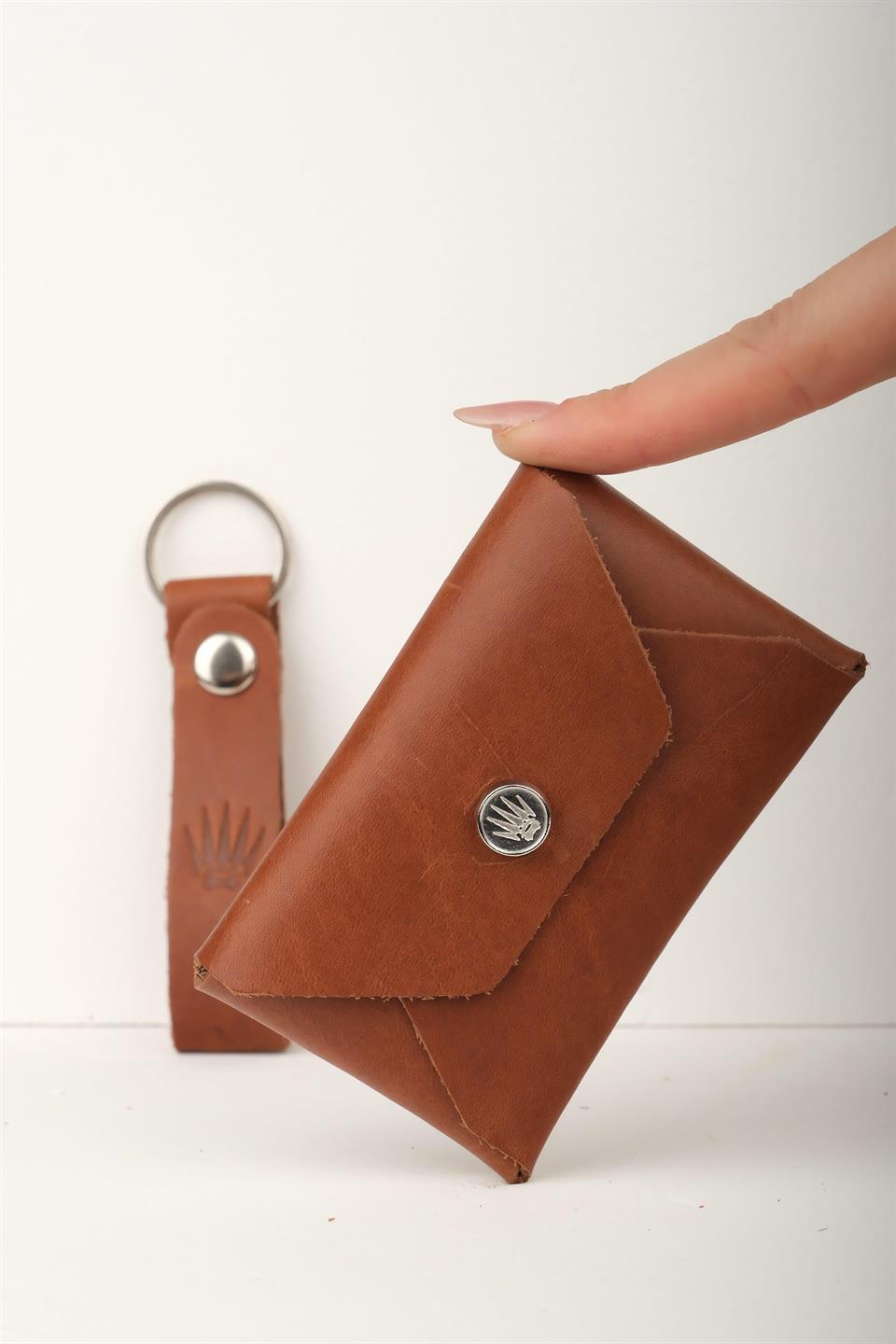 Çiçekli Hediye Seti Hakiki Deri Buttero Taba Cüzdan&Anahtarlık 