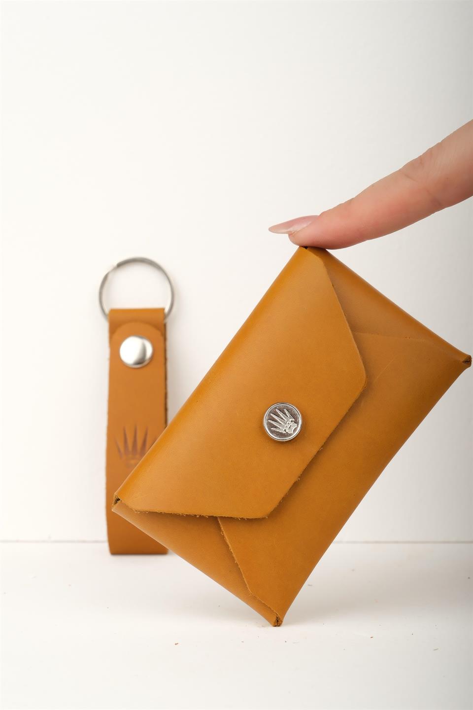 Çiçekli Hediye Seti Hakiki Deri Buttero Camel Cüzdan&Anahtarlık 