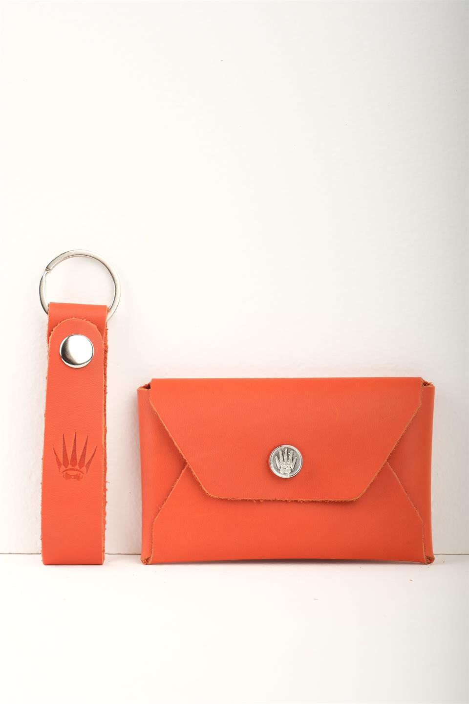 Hediye Seti Hakiki Deri Buttero Turuncu Cüzdan&Anahtarlık 