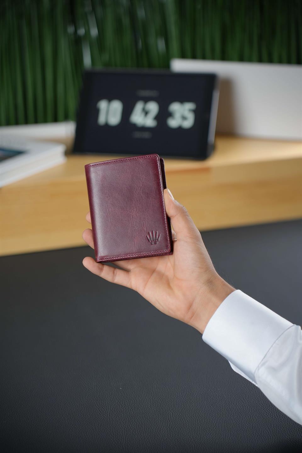 Hakiki Deri Cüzdan Bordo 12 Kart Bölmeli Cüzdan & Kartlık Şeffaf Kimlik ve Ehliyet Bölmeli Veneto